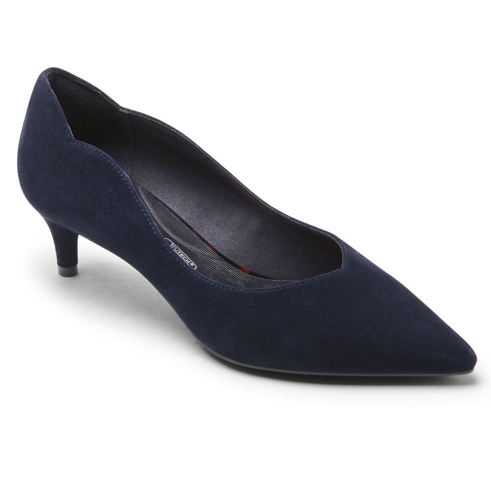 Rockport Womens Total Motion Noelle Scalloped-Back - Heels Navy - PZB605871